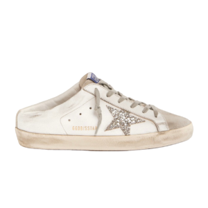 Golden Goose Super-Star Sabot with a platinum glitter star and suede tongue(Women's)